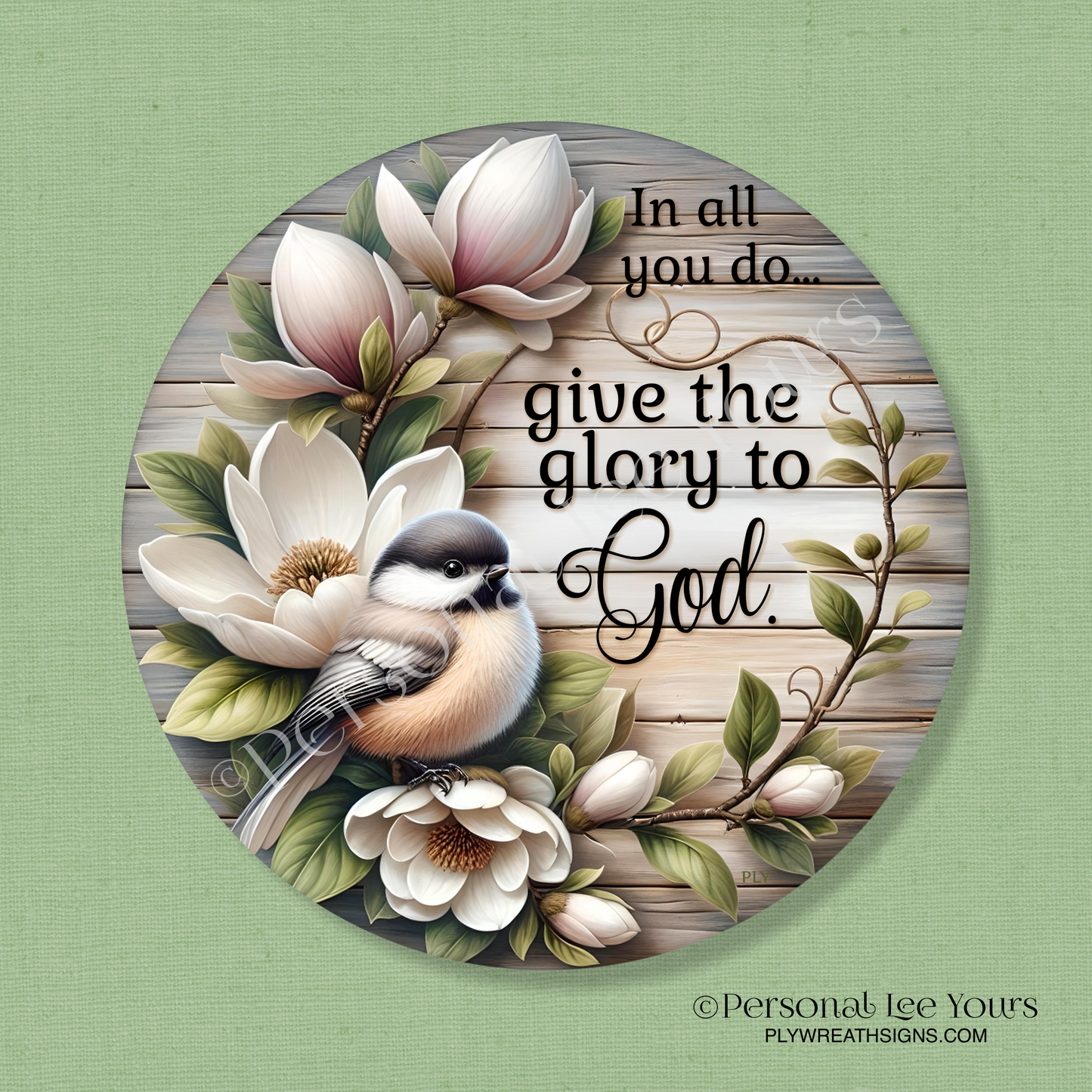 Wreath Sign * Glory To God * Round * Lightweight Metal