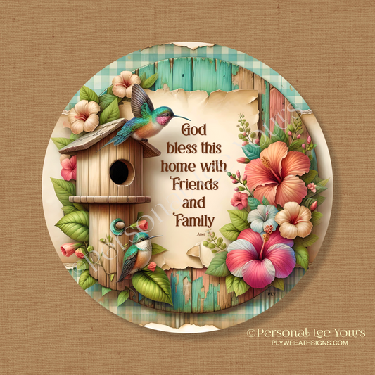 Wreath Sign * God Bless This Home * Round * Lightweight Metal