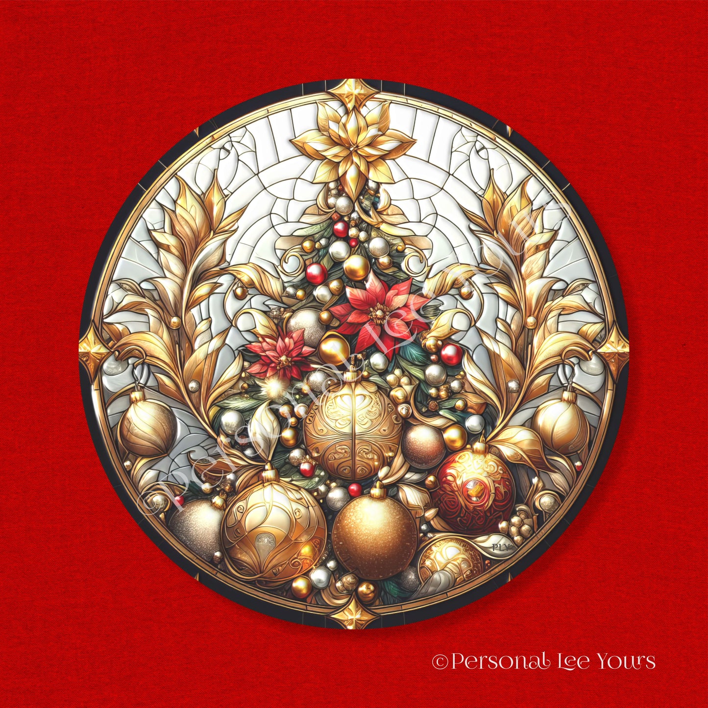 Holiday Wreath Sign * Gold Christmas Ornaments * Round * Lightweight Metal