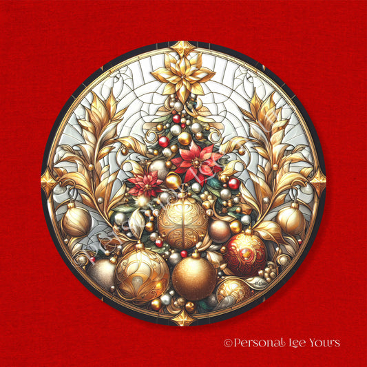 Holiday Wreath Sign * Gold Christmas Ornaments * Round * Lightweight Metal