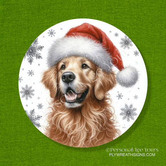 Holiday Wreath Sign * Golden Retriever Curly Coat Christmas * Round * Lightweight Metal