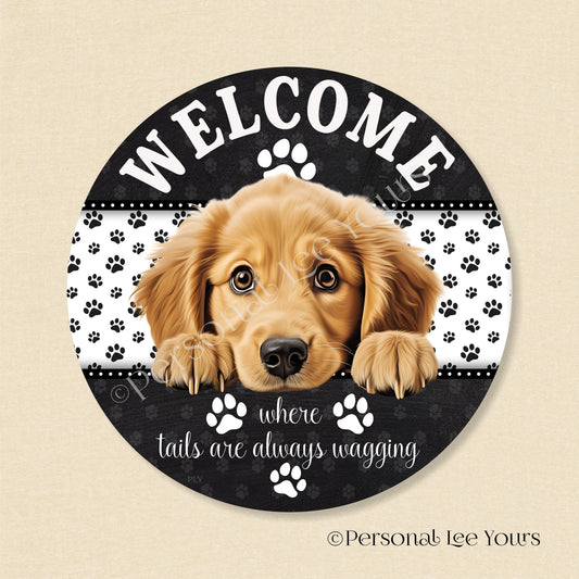 Peeking Pups Wreath Sign * Golden Retriever *  Round * Lightweight Metal