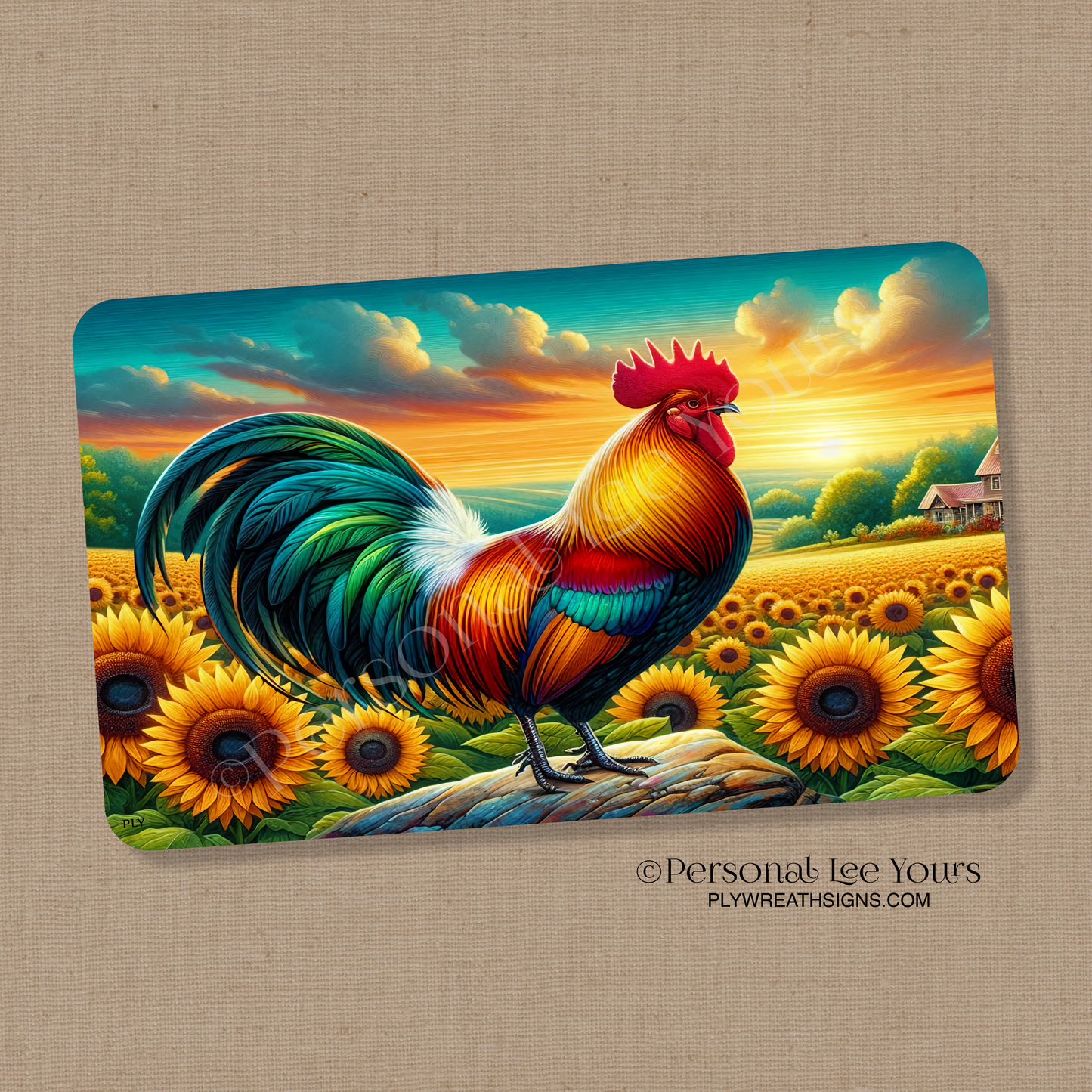 Wreath Sign * Good Morning Rooster * Horizontal *  3 Sizes * Lightweight Metal