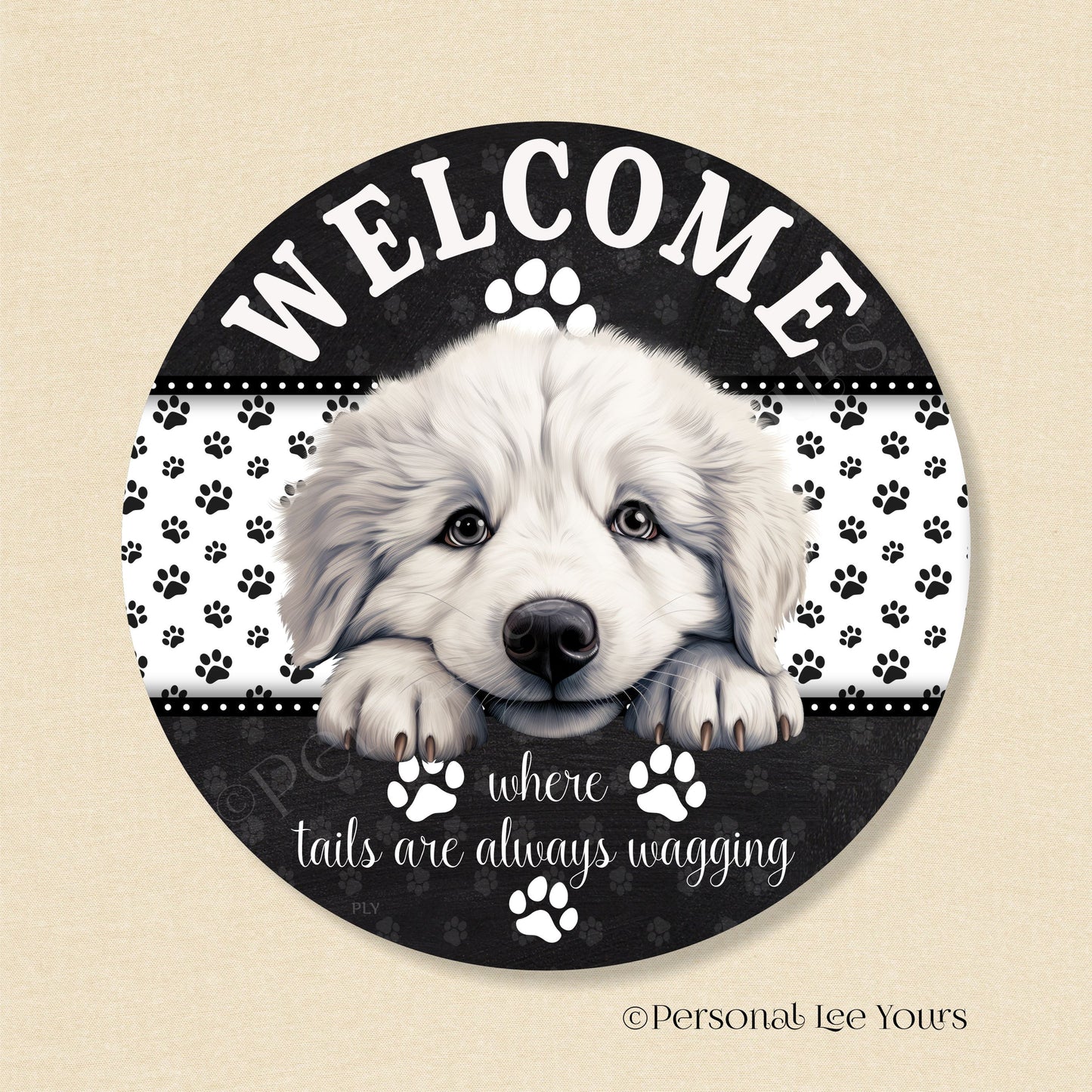 Peeking Pups Wreath Sign * Great Pyrenees * Round * Lightweight Metal