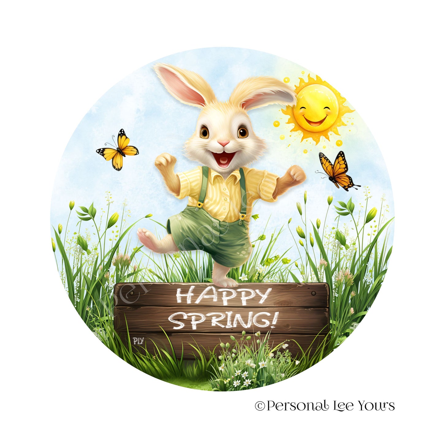 Wreath Sign * Happy Spring Bunny * Round * Lightweight Metal