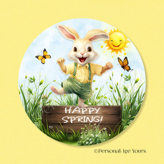 Wreath Sign * Happy Spring Bunny * Round * Lightweight Metal