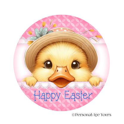 Wreath Sign * Happy Easter Peeking Duck * Round * Lightweight Metal