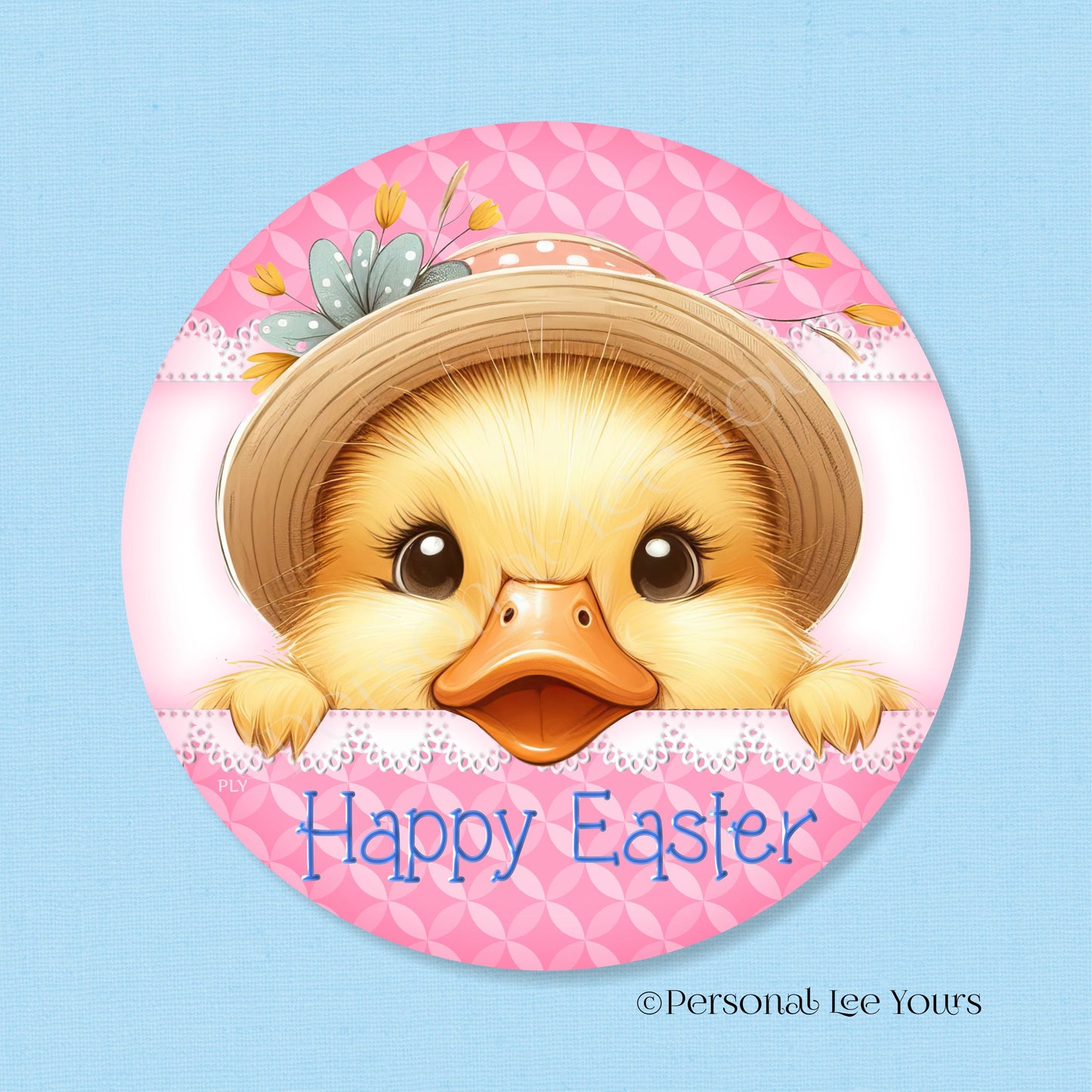 Wreath Sign * Happy Easter Peeking Duck * Round * Lightweight Metal