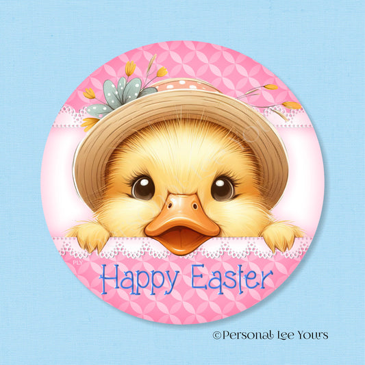 Wreath Sign * Happy Easter Peeking Duck * Round * Lightweight Metal