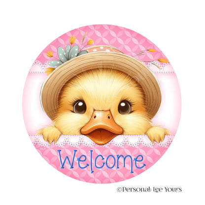 Wreath Sign * Welcome Peeking Duck * Round * Lightweight Metal