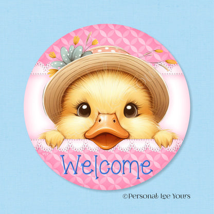 Wreath Sign * Welcome Peeking Duck * Round * Lightweight Metal