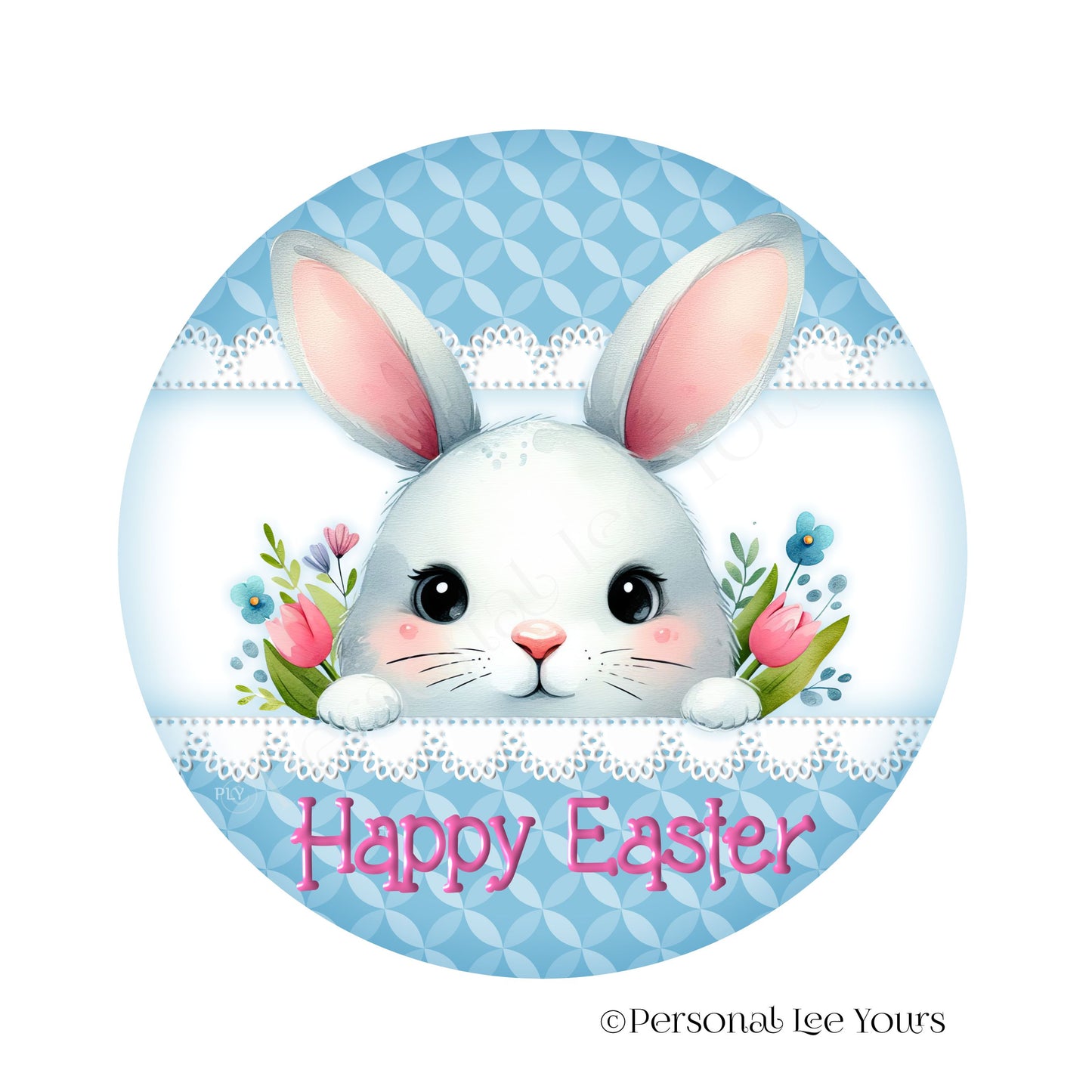 Wreath Sign * Happy Easter Peeking Bunny * Round * Lightweight Metal