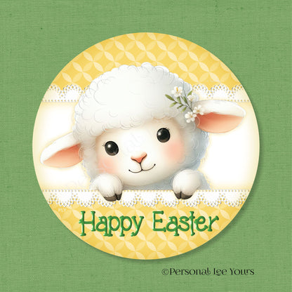 Wreath Sign * Happy Easter Peeking Lamb * Round * Lightweight Metal