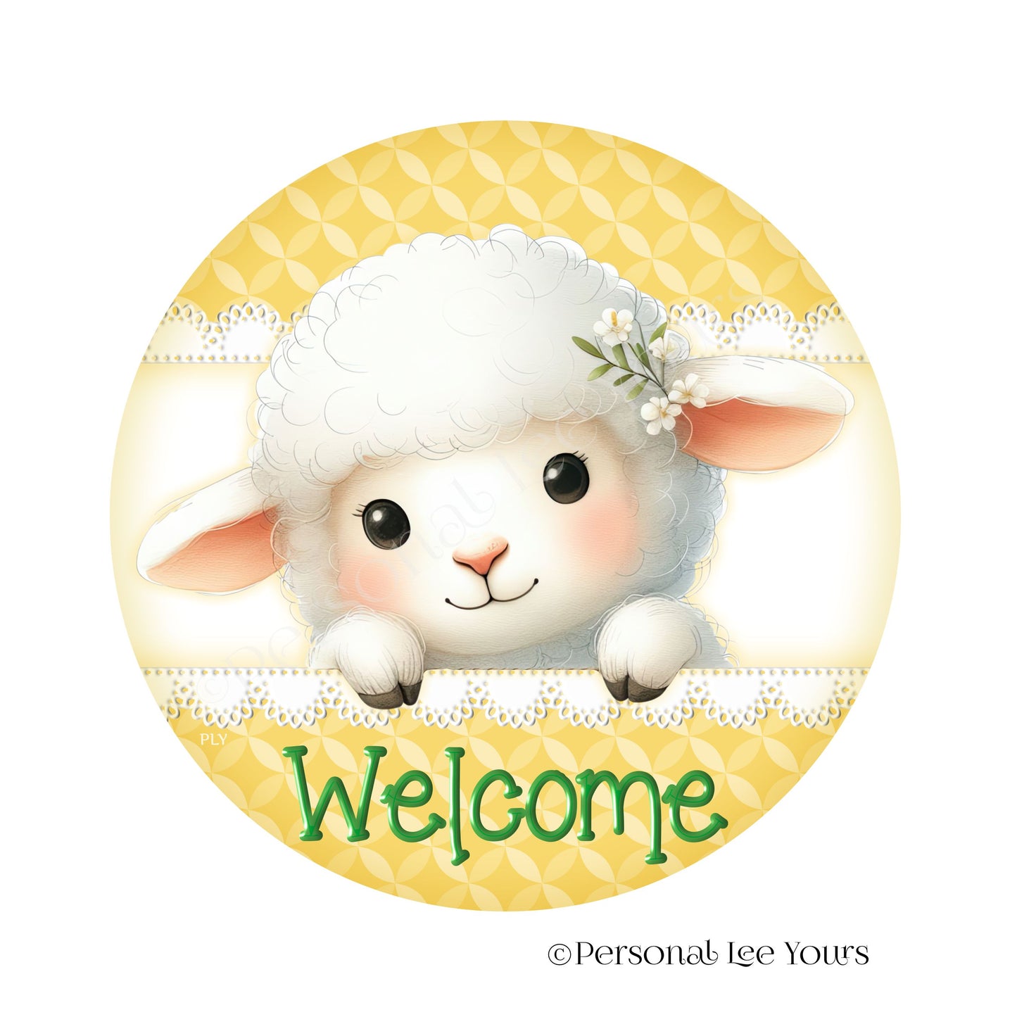 Wreath Sign * Welcome Peeking Lamb * Round * Lightweight Metal