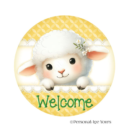 Wreath Sign * Welcome Peeking Lamb * Round * Lightweight Metal