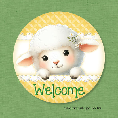 Wreath Sign * Welcome Peeking Lamb * Round * Lightweight Metal