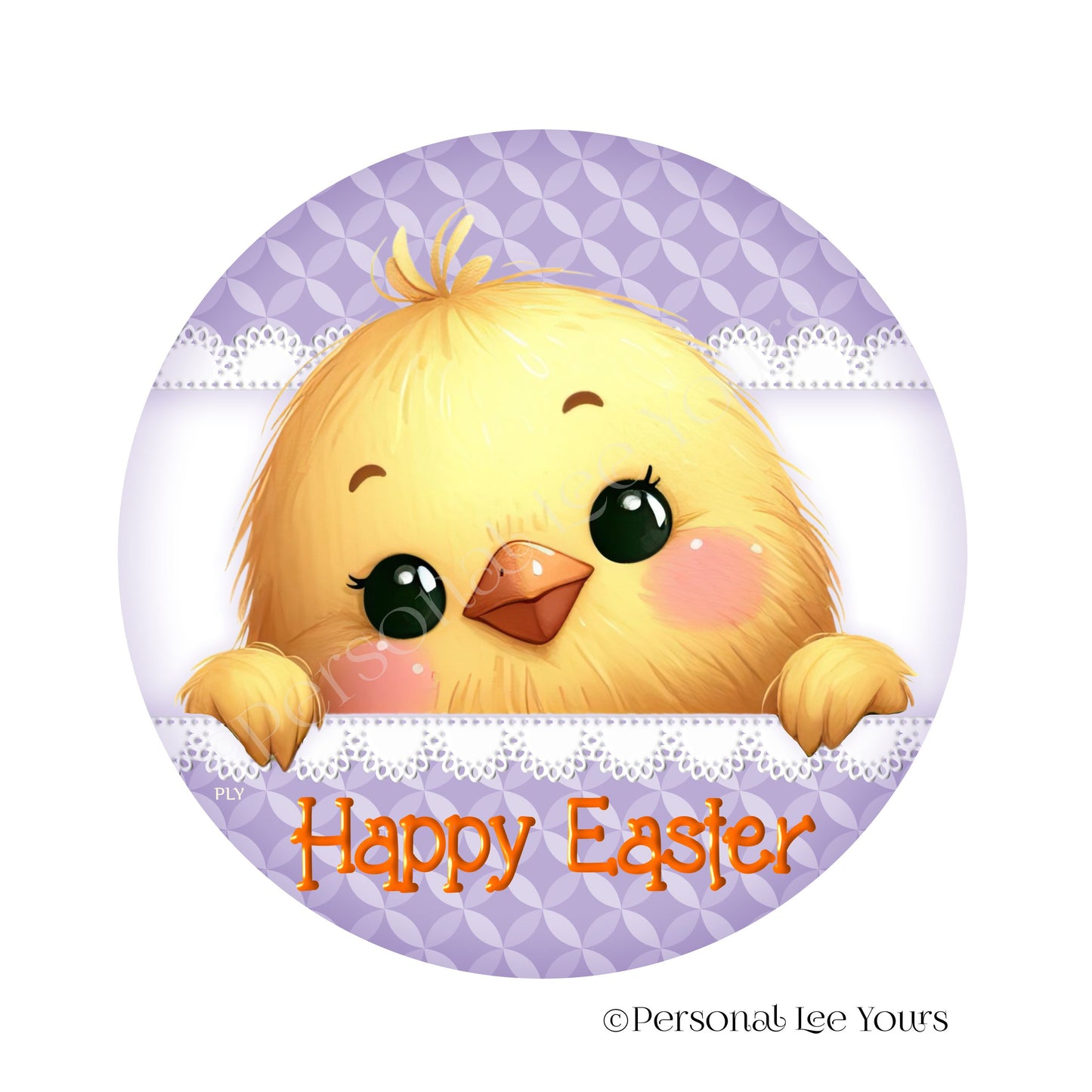 Wreath Sign * Happy Easter Peeking Chick * Round * Lightweight Metal