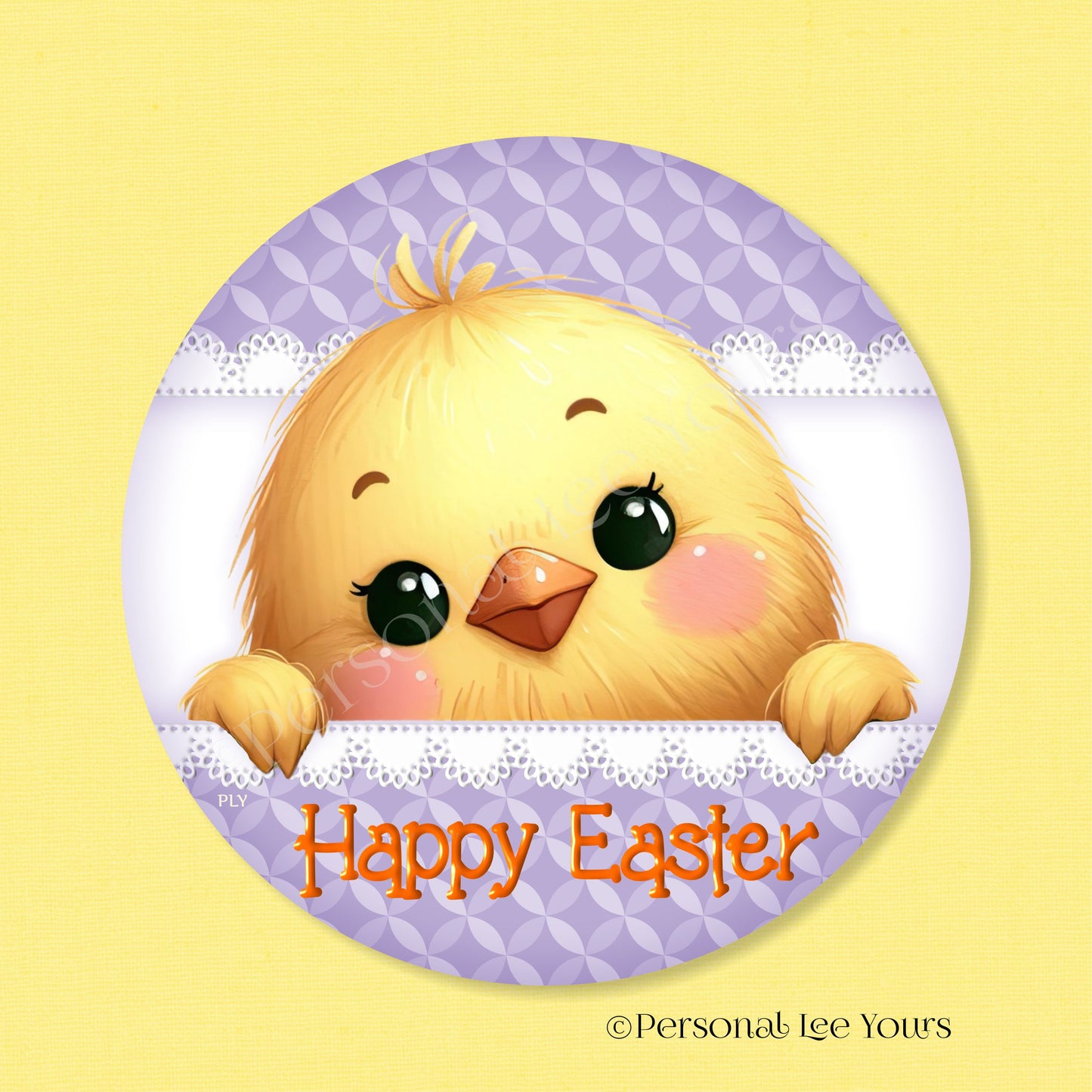 Wreath Sign * Happy Easter Peeking Chick * Round * Lightweight Metal