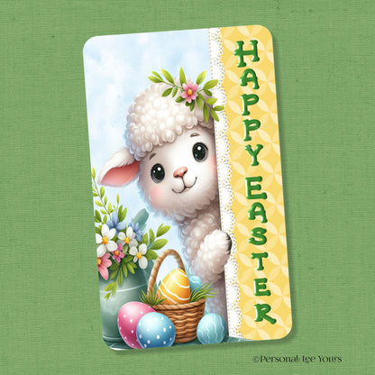 Wreath Sign * Happy Easter * Peeking Lamb * Vertical * Lightweight Metal