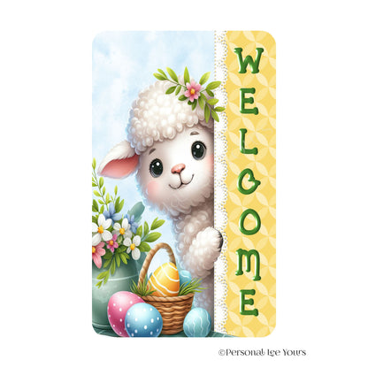 Wreath Sign * Welcome * Peeking Lamb * Vertical * Lightweight Metal