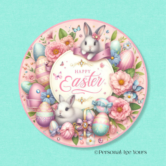 Wreath Sign * Happy Easter, Pastels * Round * Lightweight Metal