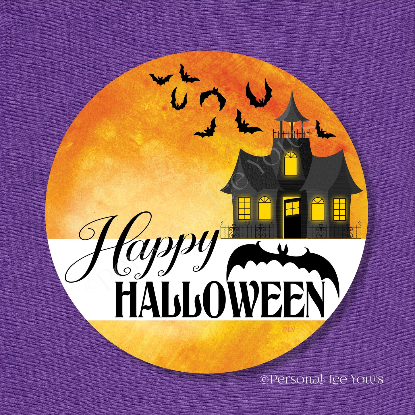 Halloween Wreath Sign * Happy Halloween Bat House * Round * Lightweight Metal