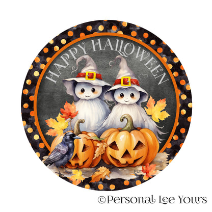 Halloween Wreath Sign * Happy Halloween Cute Ghosts * Round * Lightweight Metal