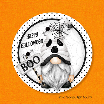 Wreath Sign * Happy Halloween ~ Ghost Gnome * Round * Lightweight Metal