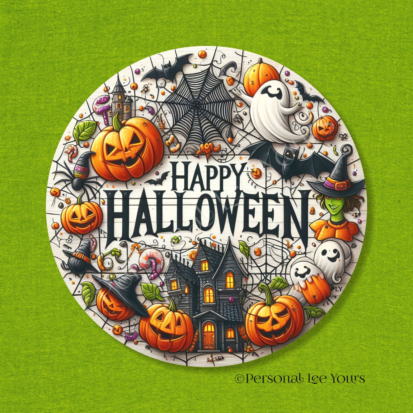 Wreath Sign * Happy Halloween Montage * Round * Lightweight Metal