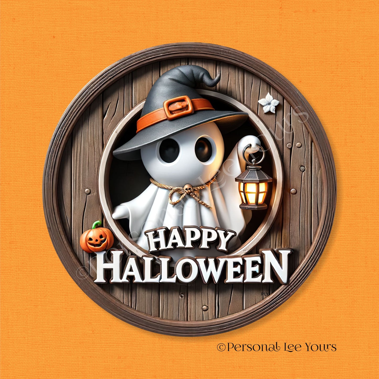 Wreath Sign * Happy Halloween, Cute Ghost * Round * Lightweight Metal