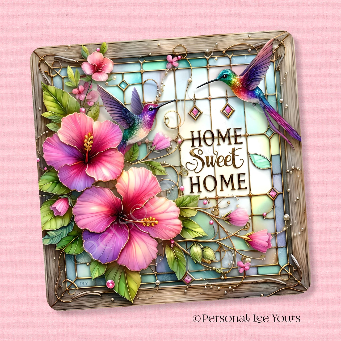 Wreath Sign * Home Sweet Home Hibiscus * Hummingbird * Square * 3 Sizes * Lightweight Metal