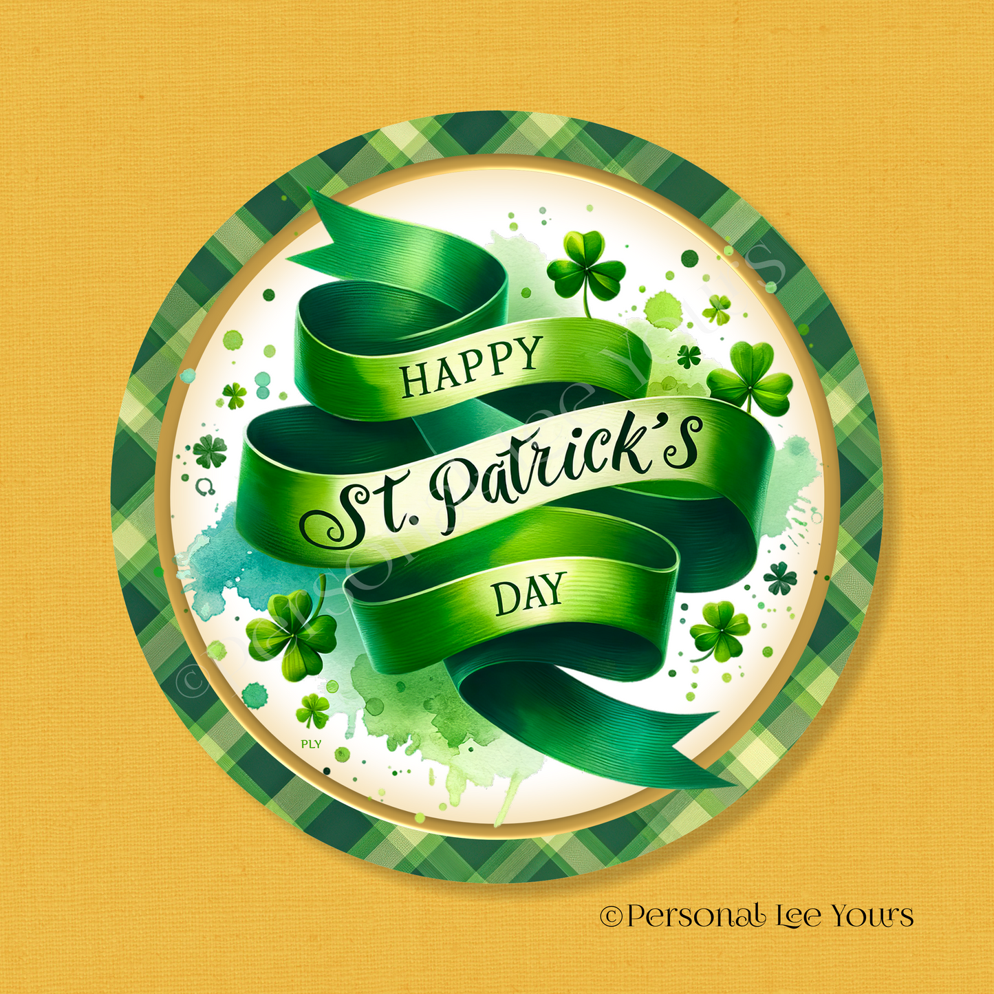 Wreath Sign * Happy St. Patrick's Day * Scroll * Round * Lightweight Metal