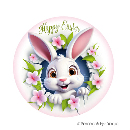 Wreath Sign * Happy Easter Bunny * Round * Lightweight Metal