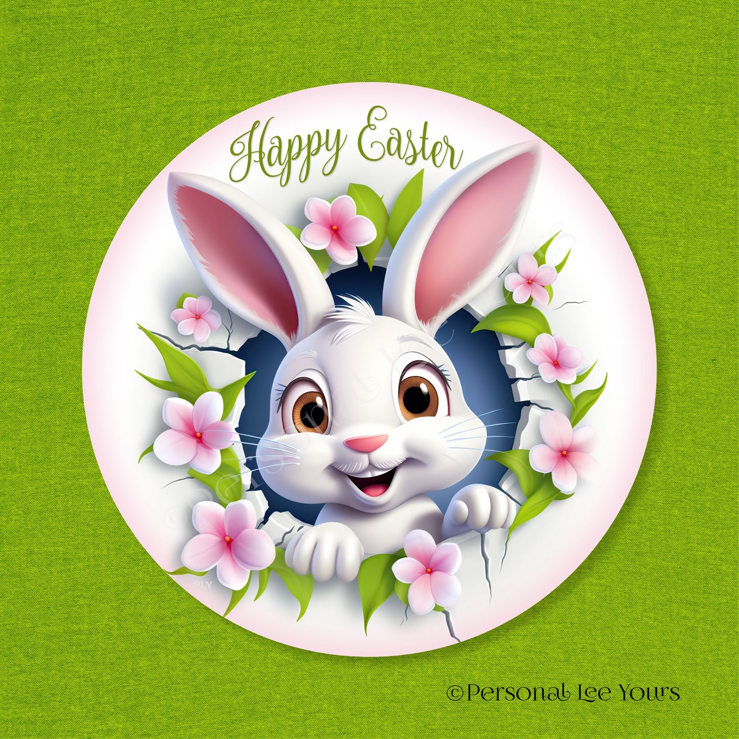 Wreath Sign * Happy Easter Bunny * Round * Lightweight Metal