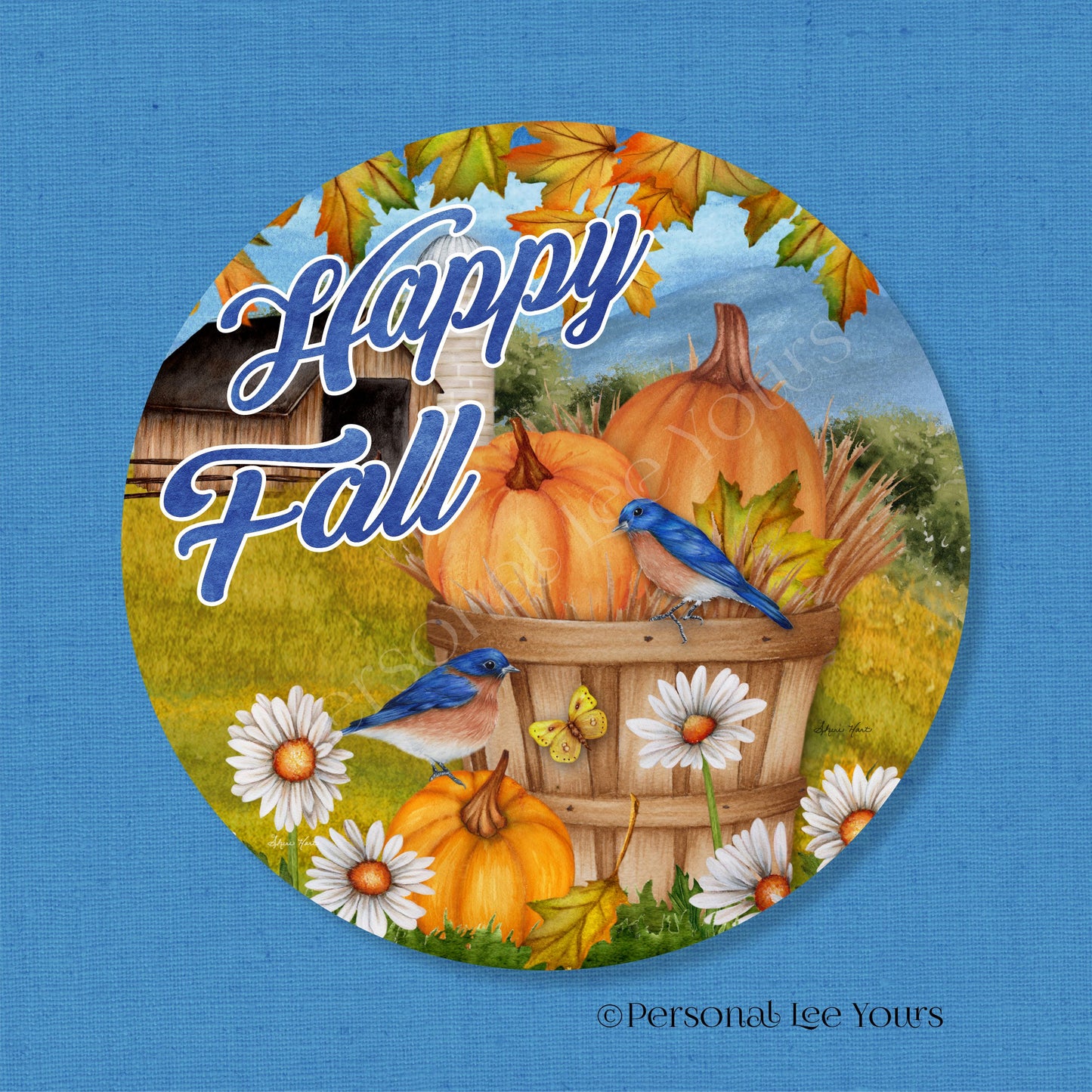 Wreath Sign * Happy Fall * Round * Lightweight Metal