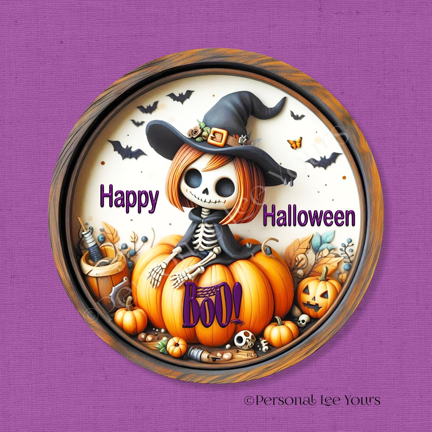 Wreath Sign * Happy Halloween Boo Witch * Round * Lightweight Metal