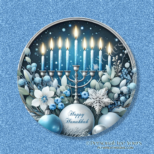 Holiday/Winter Wreath Sign * Happy Hanukkah * Round * Lightweight Metal