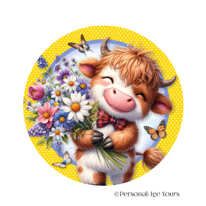 Wreath Sign * Happy Highland Cow * Round * Lightweight Metal