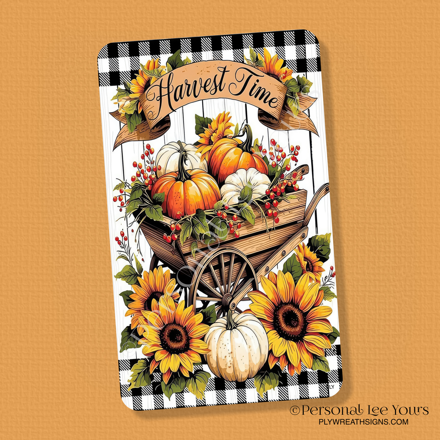 Wreath Sign * Harvest Time * Vertical *  3 Sizes * Lightweight Metal