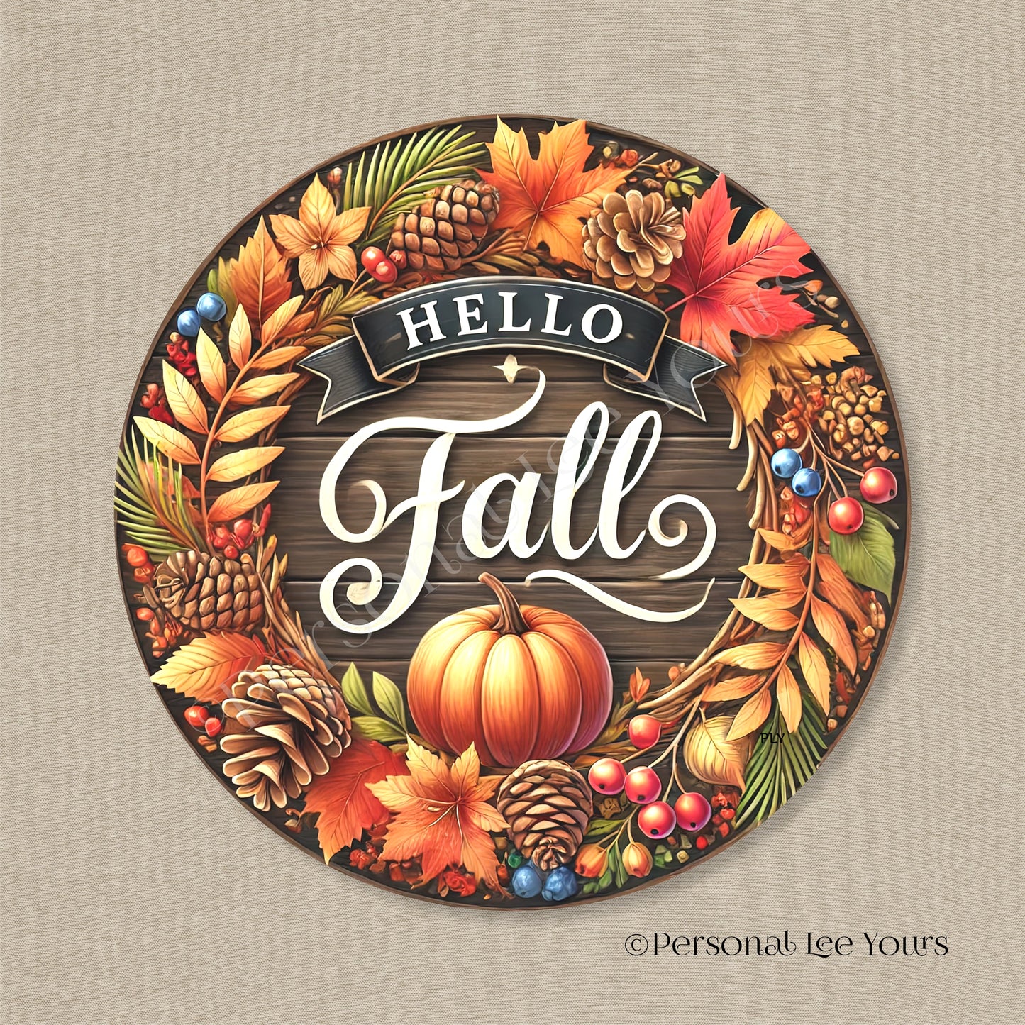 Wreath Sign * Hello Fall * Round * Lightweight Metal