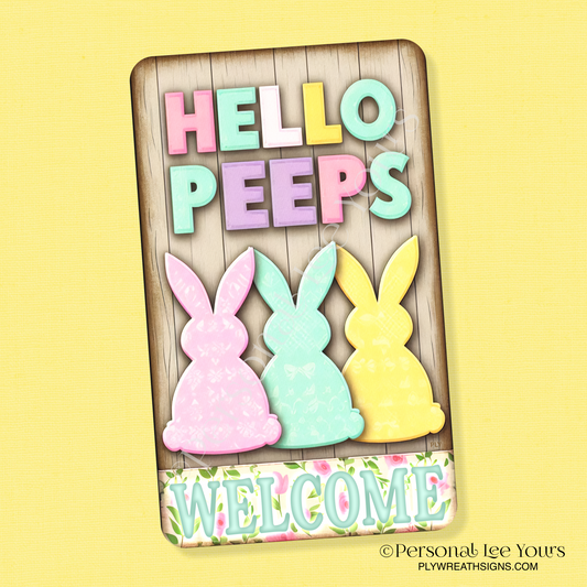 Easter Wreath Sign * Cute Bunny Welcome * Vertical *3 Sizes * Lightweight Metal