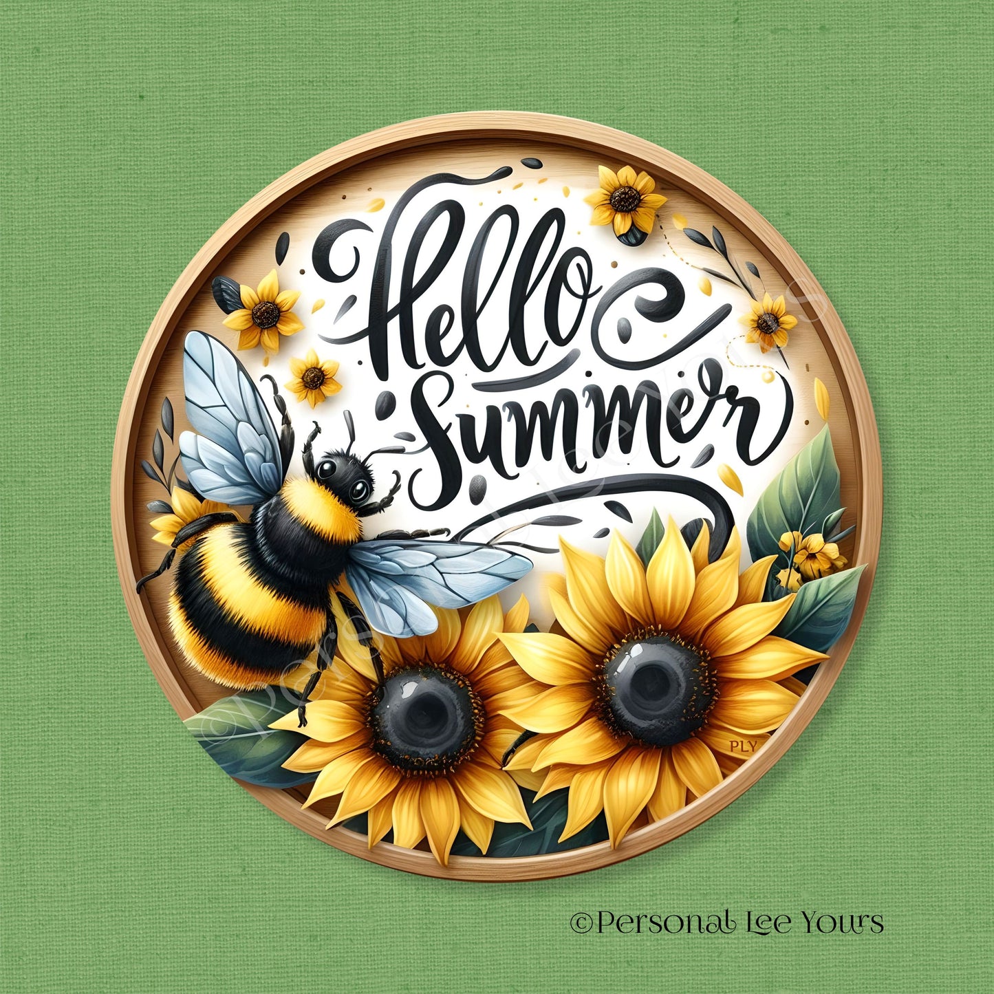 Wreath Sign * Hello Summer, Honey Bee * Round * Lightweight Metal