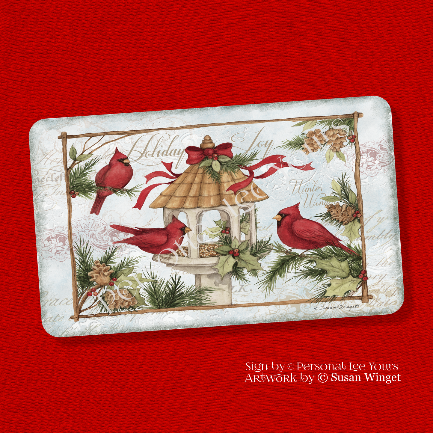 Susan Winget Exclusive Sign * Holiday Cardinal Bird Feeder * 3 Sizes * Horizontal * Lightweight Metal