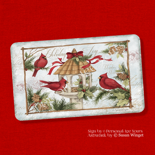 Susan Winget Exclusive Sign * Holiday Cardinal Bird Feeder * 3 Sizes * Horizontal * Lightweight Metal