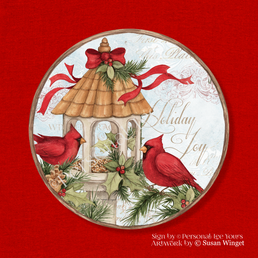 Susan Winget Exclusive Sign * Holiday Cardinal Bird Feeder * Round * Lightweight Metal