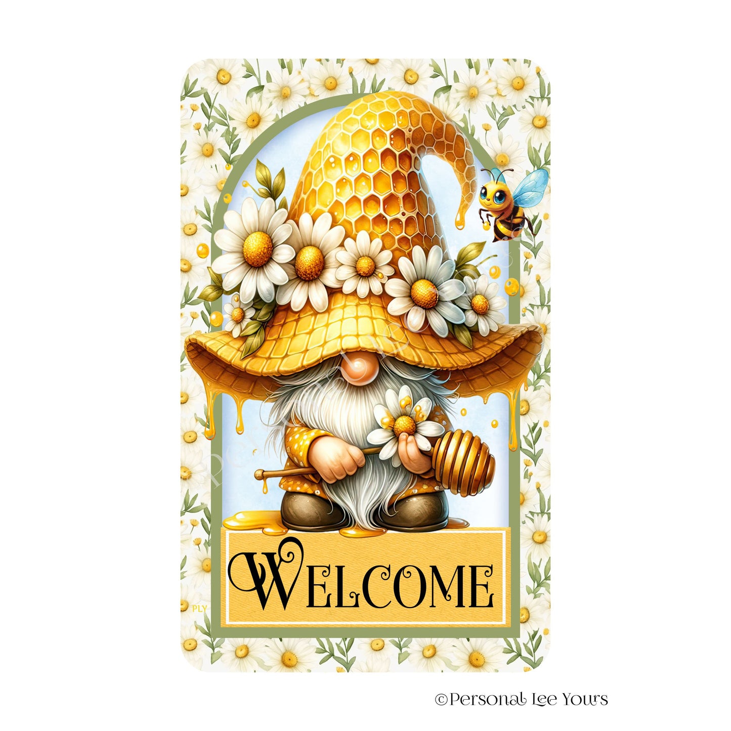 Wreath Sign * Honey Bee Gnome Welcome * Vertical * Lightweight Metal