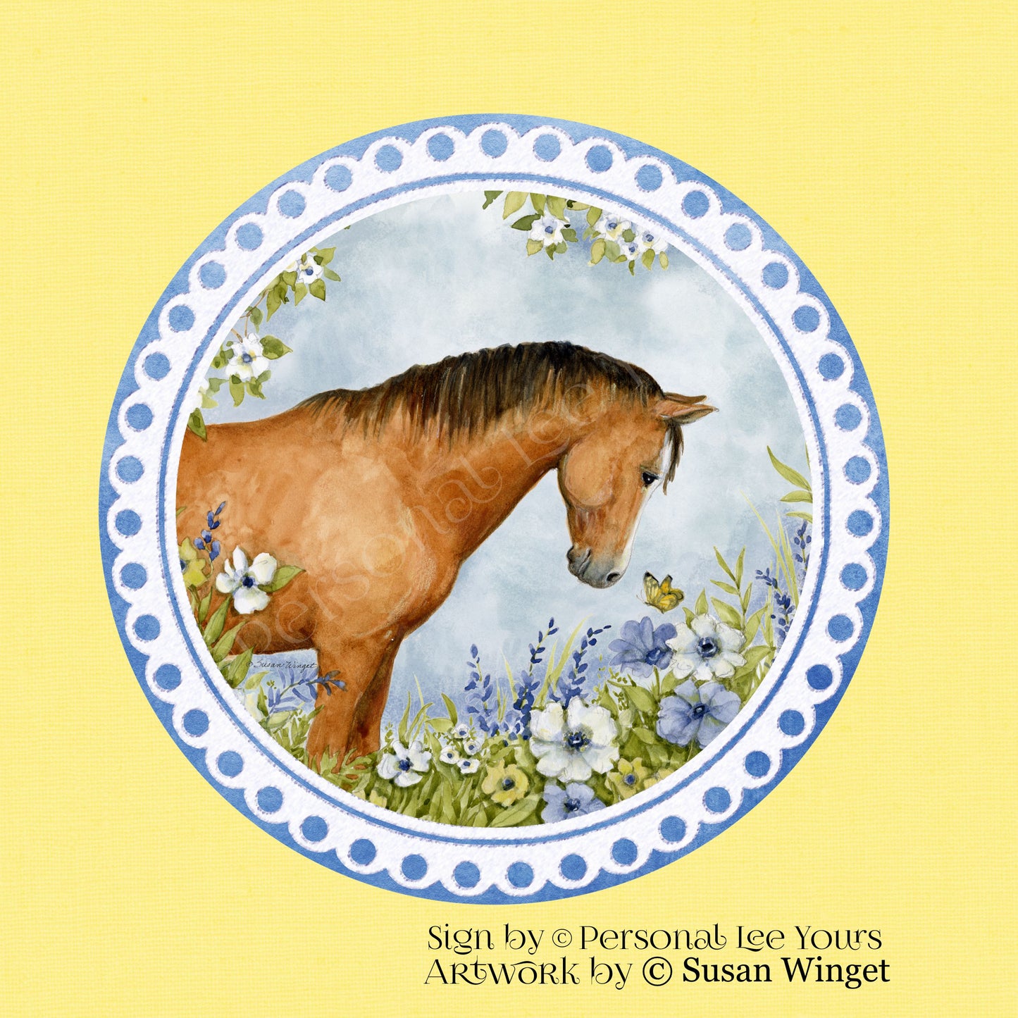 Susan Winget Exclusive Sign * Horse Blue Floral *  * Lightweight Metal