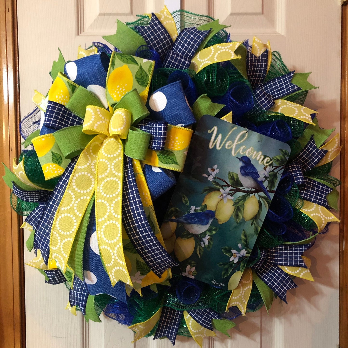 Wreath Sign * Bluebirds and Lemons * 3 Sizes * Lightweight Metal