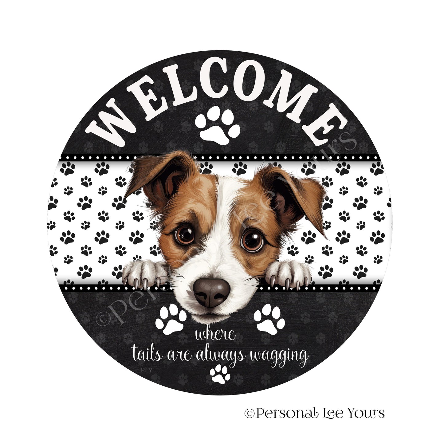 Peeking Pups Wreath Sign * Jack Russell Terrier * Round * Lightweight Metal
