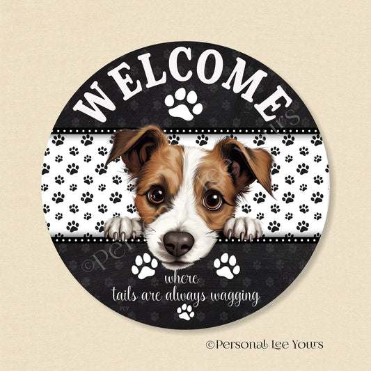 Peeking Pups Wreath Sign * Jack Russell Terrier * Round * Lightweight Metal